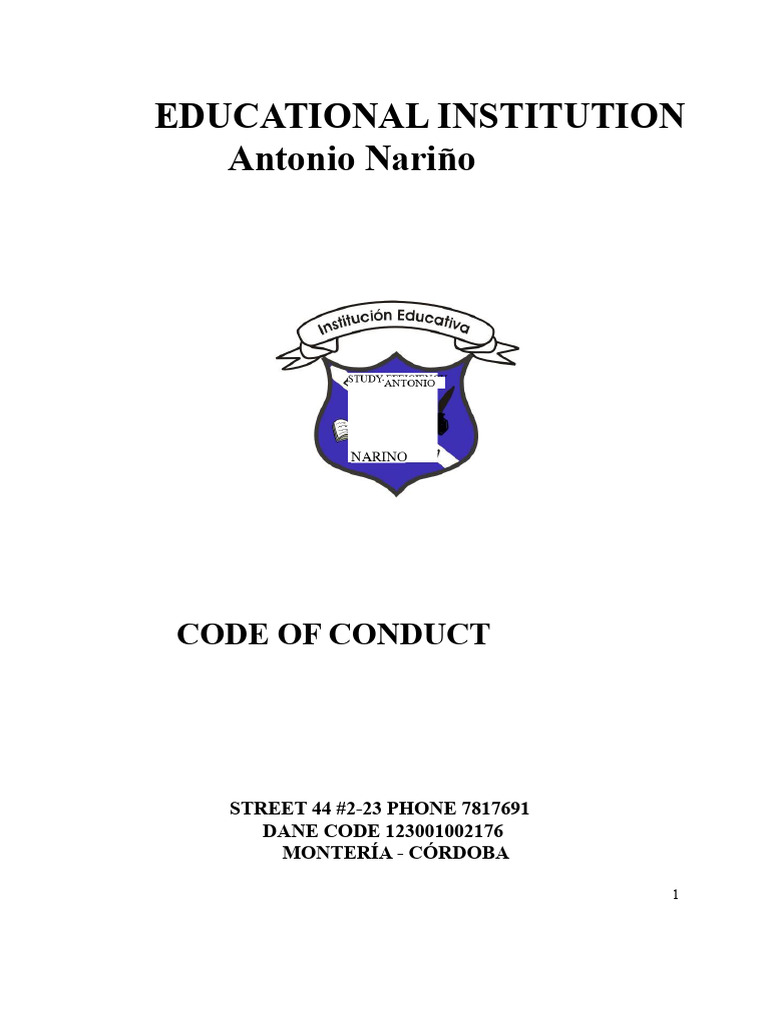 Antonio Nariño Code of Conduct Manual | PDF | Bullying | Adolescence
