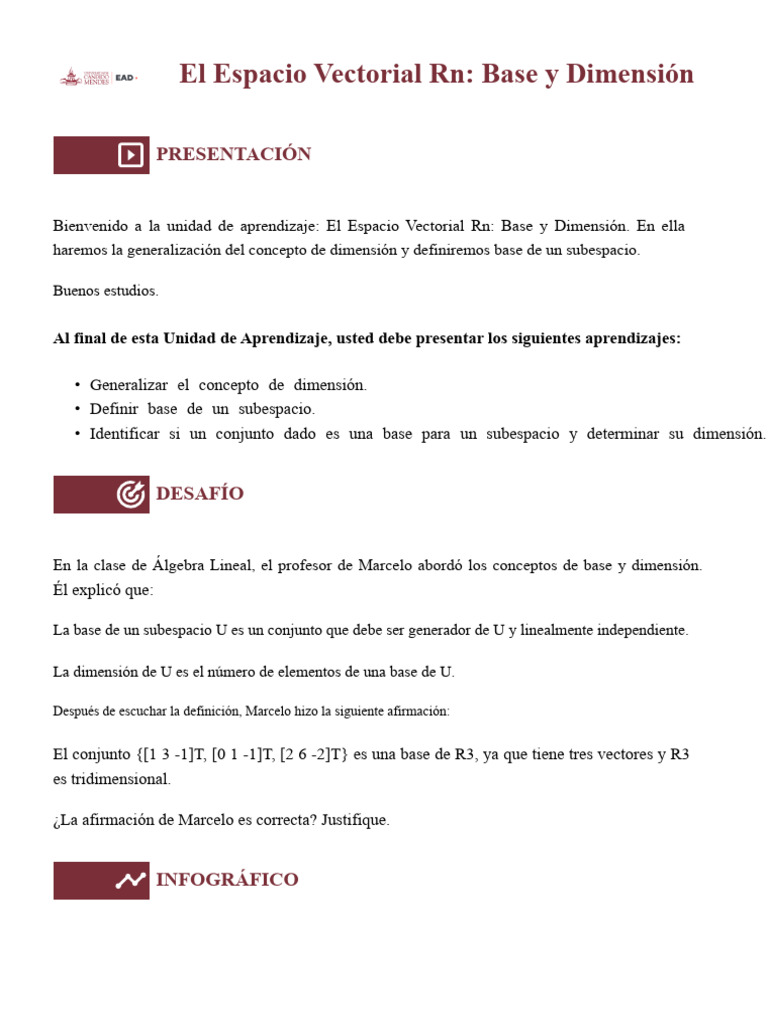 4.2 - El Espacio Vectorial RN Base y Dimensión | PDF | Base (álgebra ...