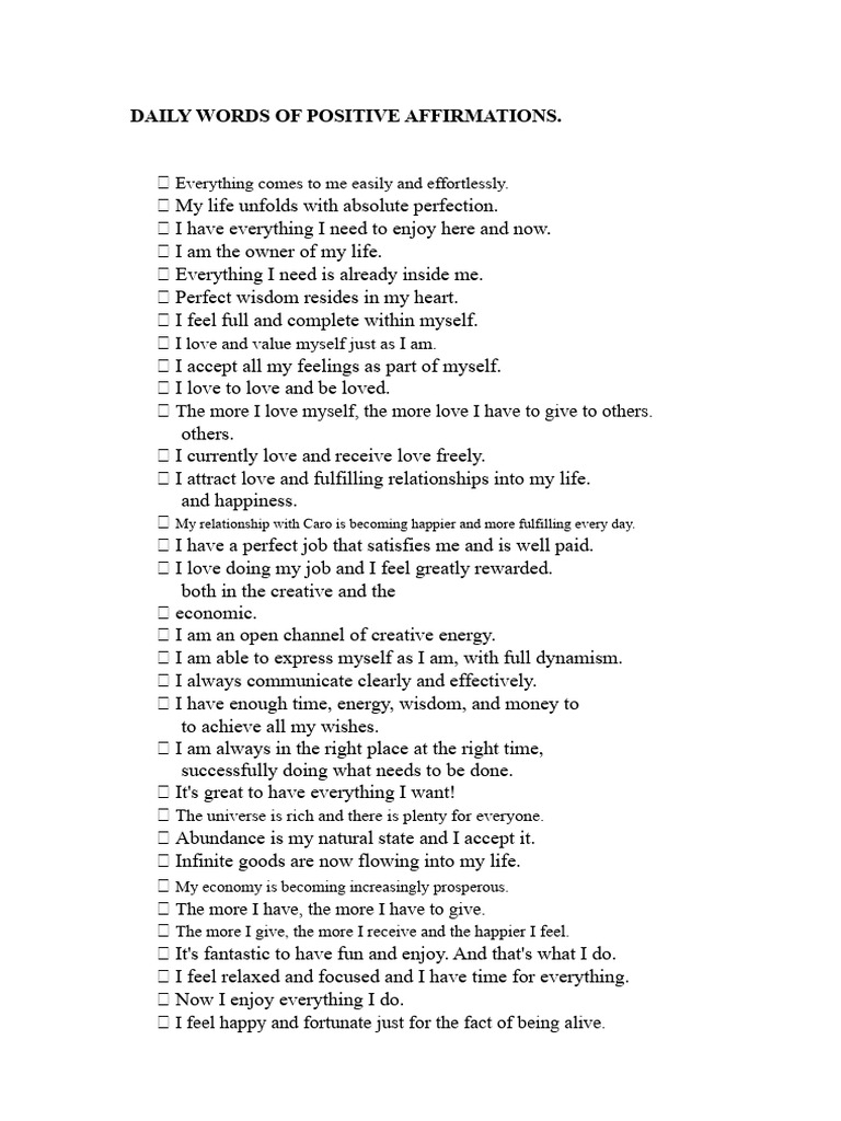 Words Positive Affirmations | PDF | Love | Happiness