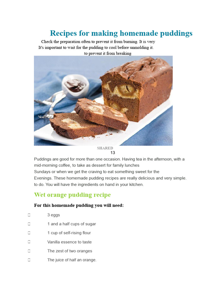 Recipes To Make Homemade Puddings | PDF | Pudding | Chocolate