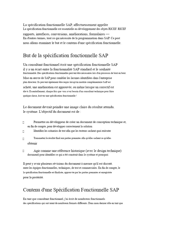 Spécification Fonctionnelle SAP : Guide Complet | PDF | Programme ...