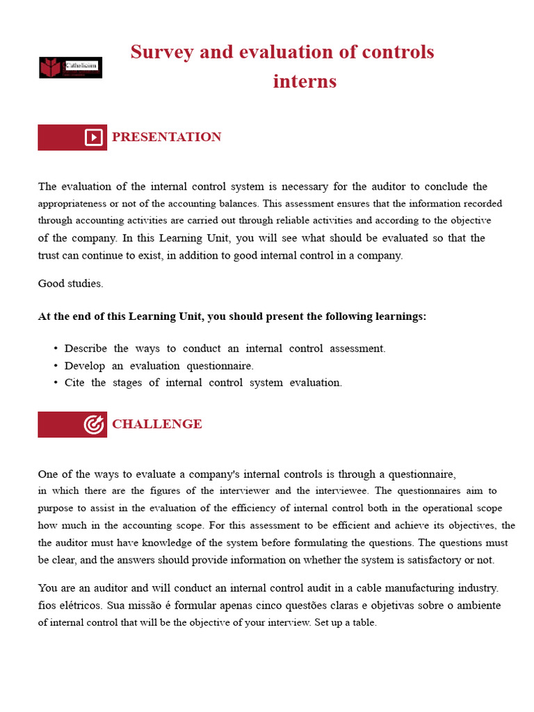 Survey and Evaluation of Internal Controls | PDF | Internal Control | Audit