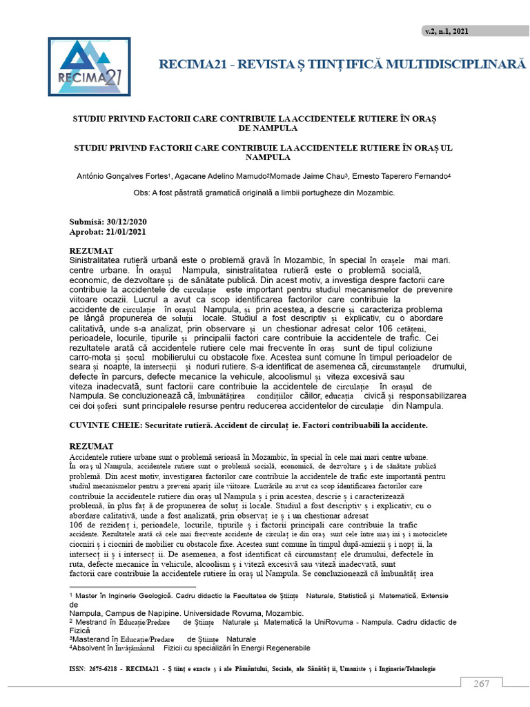 Factori Care Contribuie La Accidente | PDF