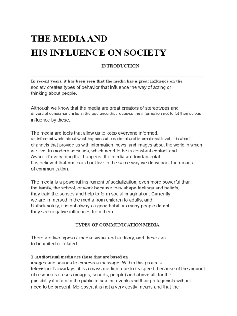 The Media and Its Influence On Society | PDF | Mass Media | Adolescence