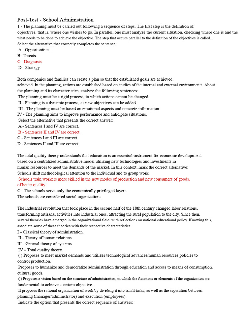 Post-School Administration Exam | PDF