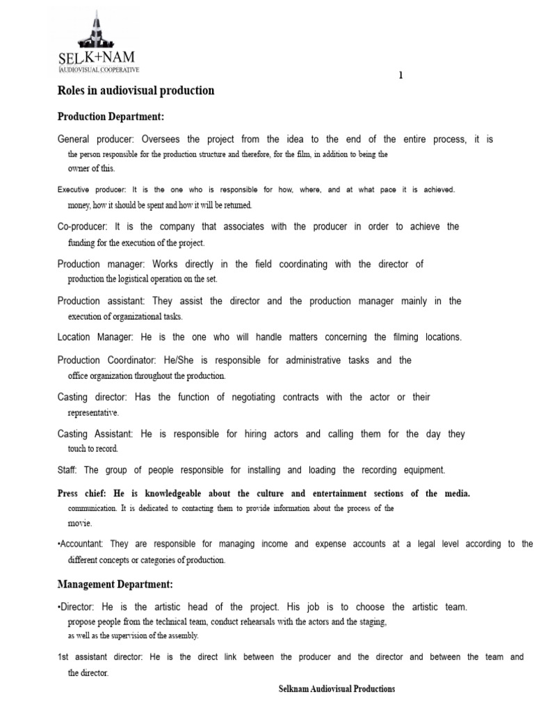 Audiovisual Production Roles Explained | PDF | Camera