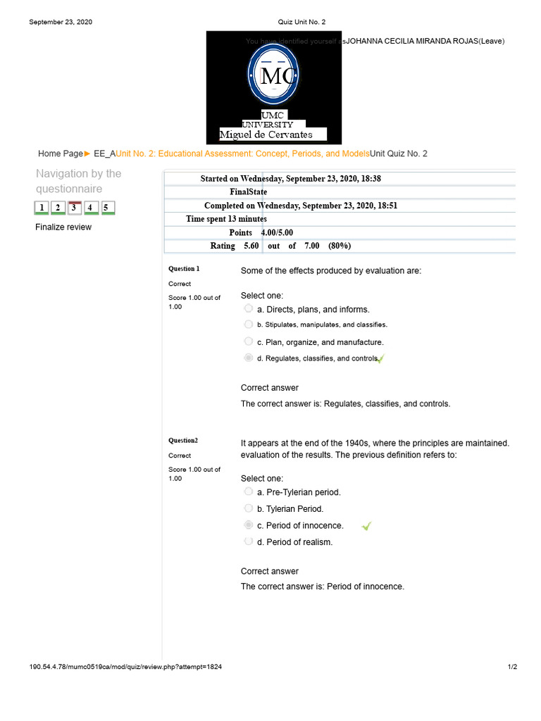 Unit N°2 Quiz Approaches | PDF | Evaluation | Educational Assessment