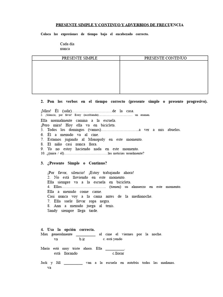 Presente Simple y Continuo en Inglés | PDF