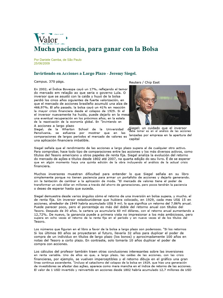 Inversión a Largo Plazo según Siegel | PDF | Compartir (Finanzas ...