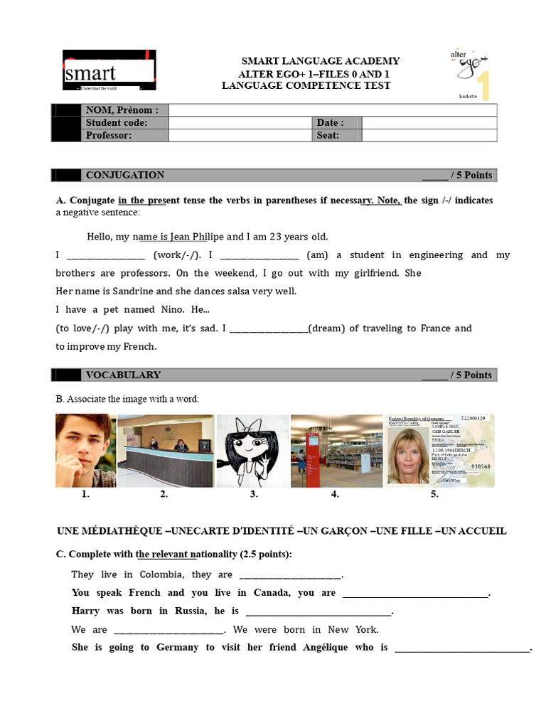 Language Competence Test for Students | PDF | Grammatical Conjugation ...