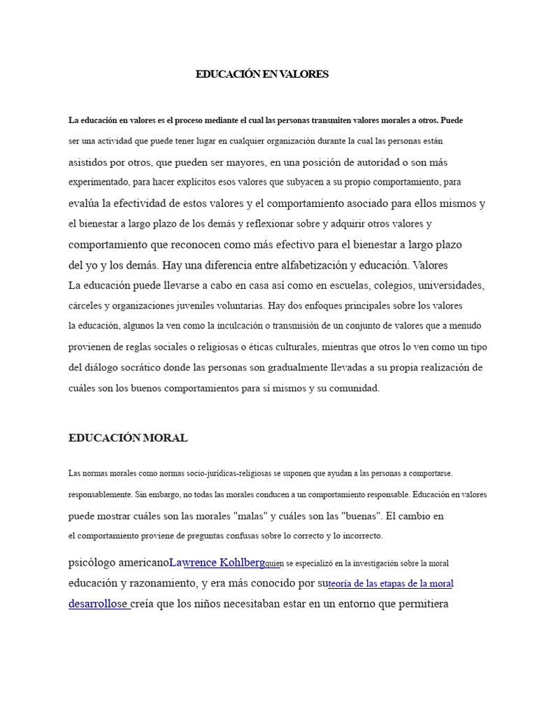 Educación en Valores | PDF | Plan de estudios | Aprendizaje