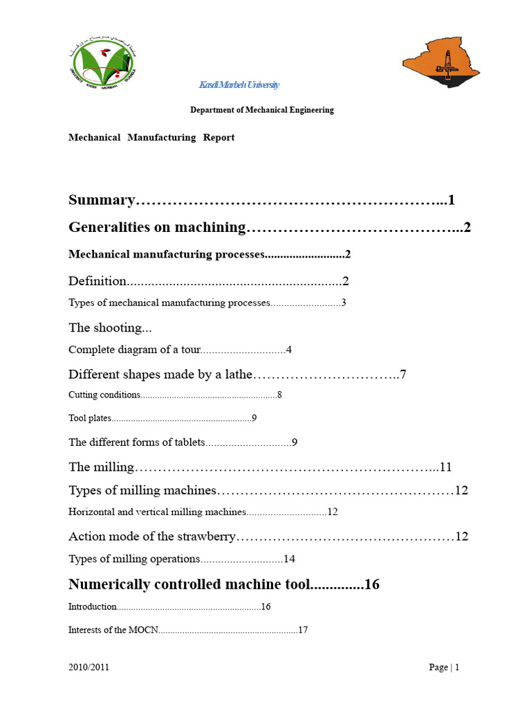 Mechanical Manufacturing Report | PDF | Machining | Machine Tool