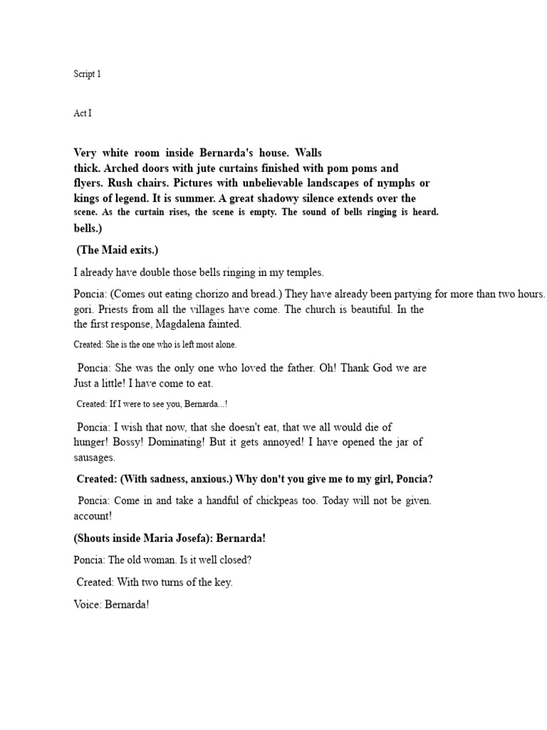 Script One The House of Bernarda Alba | PDF