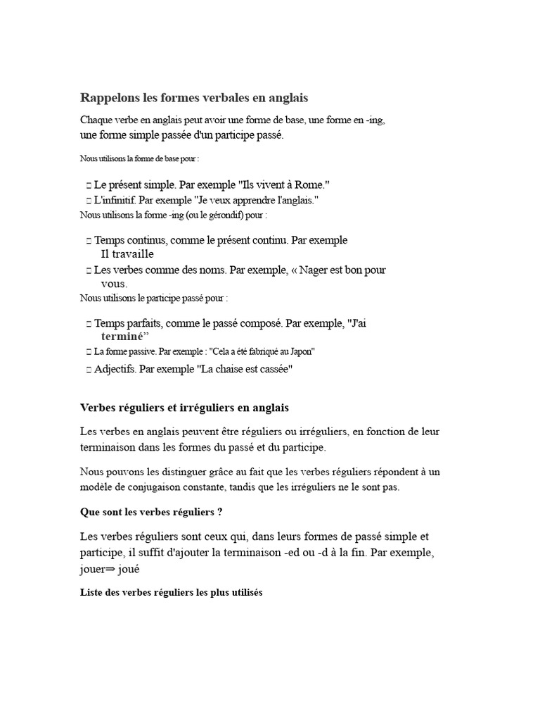 Verbes réguliers et irréguliers en anglais | PDF | Verbe | Mécanique du ...