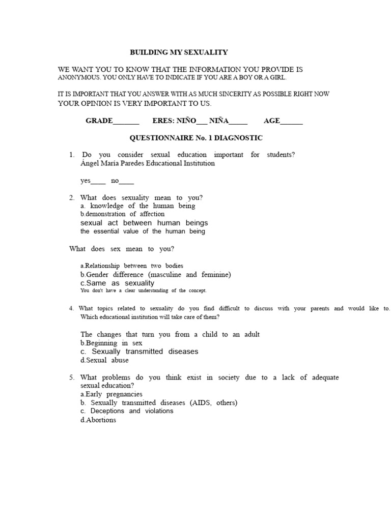 Sexuality Education Questionnaire Insights | PDF