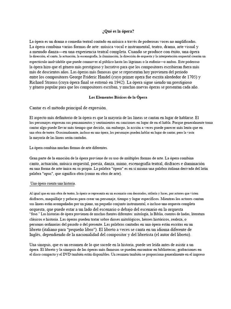 Definición y Elementos de la Ópera | PDF | Ópera | Teatro