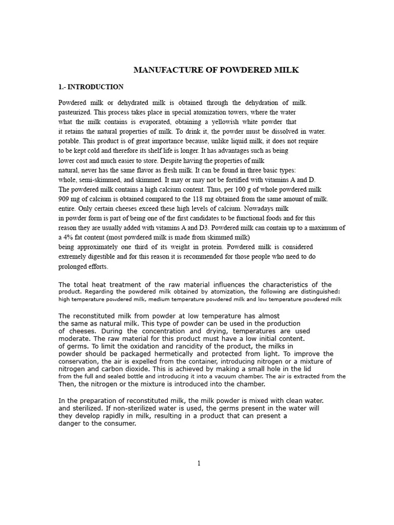 Powdered Milk Manufacturing Process | PDF | Milk | Powdered Milk
