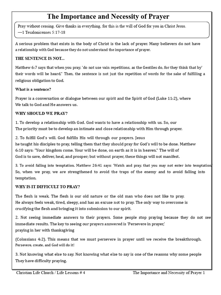 The Importance and The Need To Pray | PDF | Prayer | God In Christianity