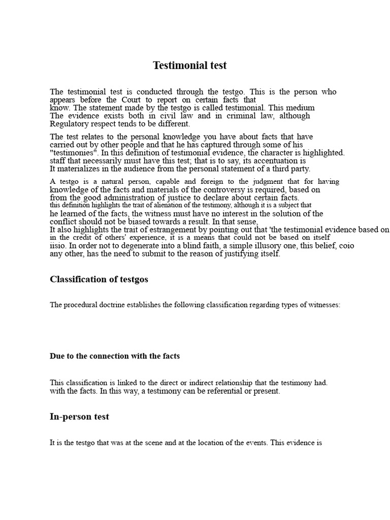 Testimonial Evidence | PDF | Witness | Testimony