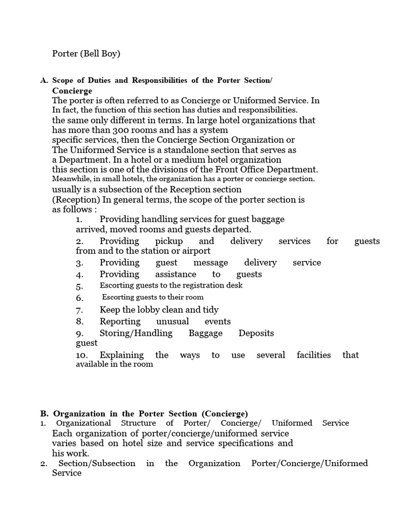 Porter Duties and Responsibilities Guide | PDF | Baggage | Clothing