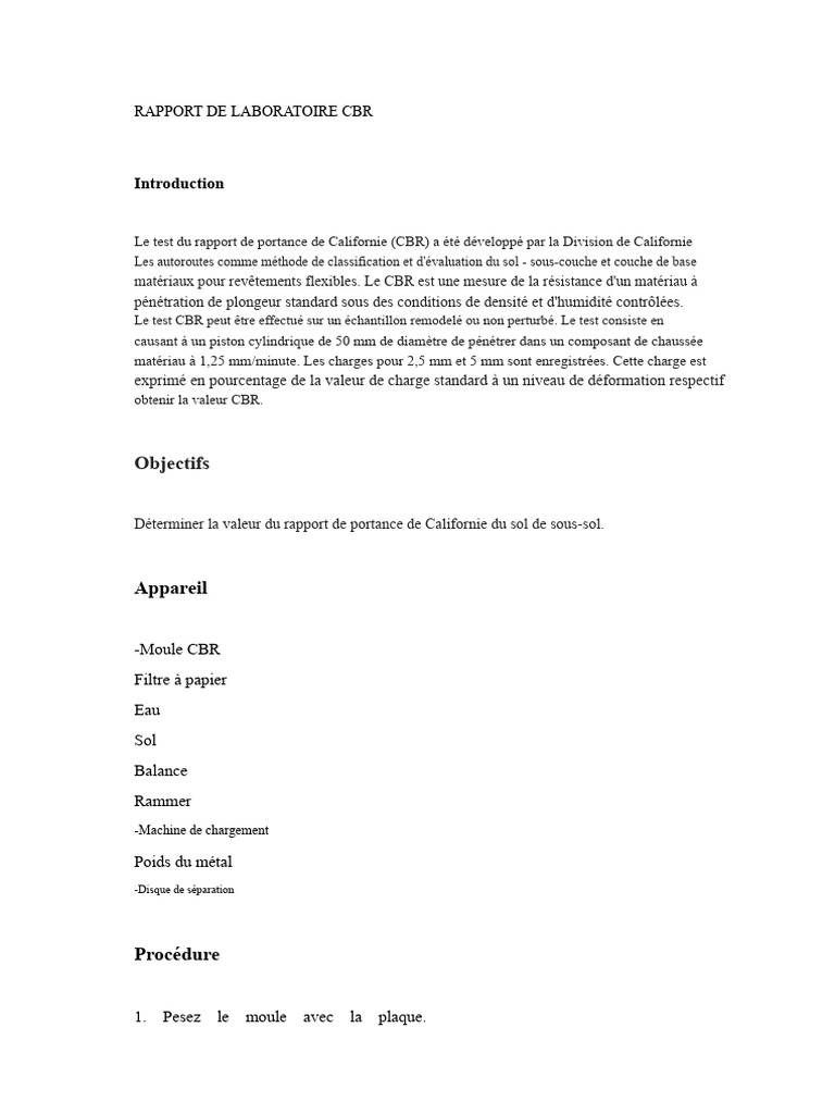 Test de portance CBR : méthode et résultats | PDF