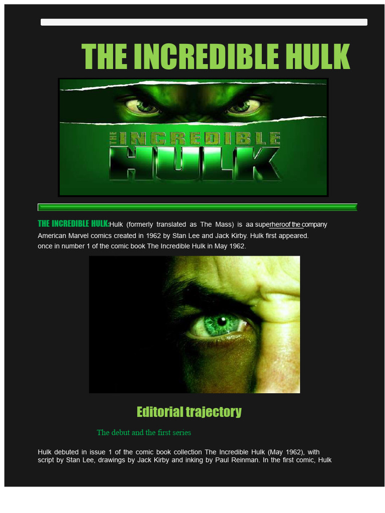 The Incredible Hulk | PDF | Marvel Entertainment | Marvel Comics Characters
