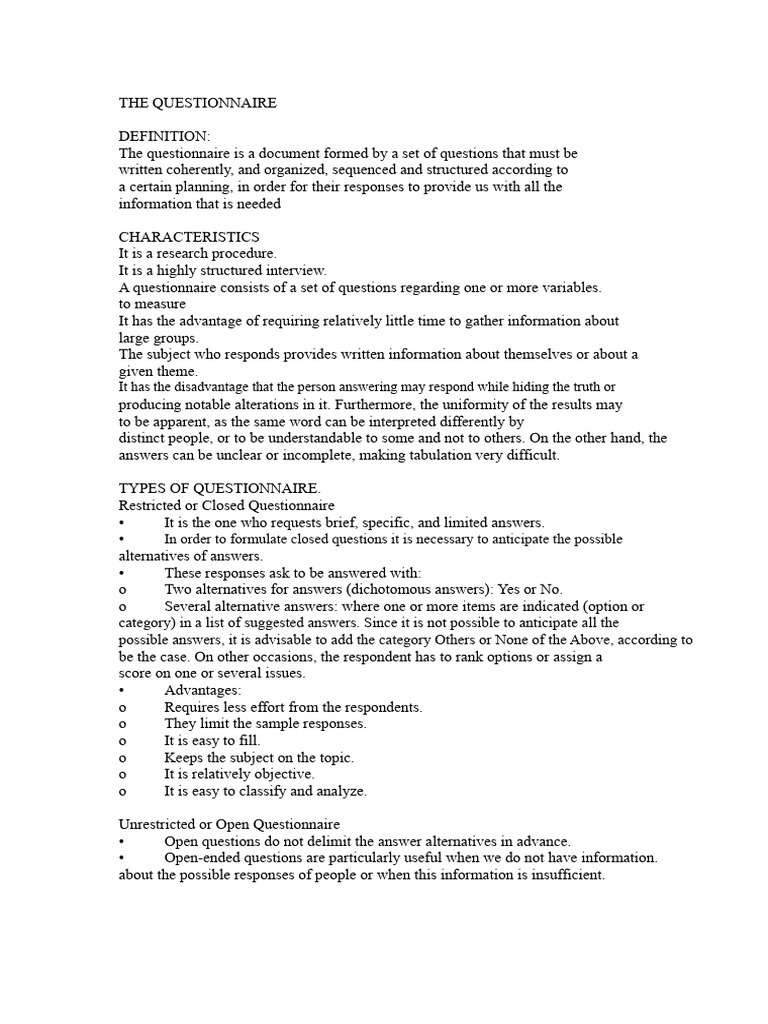 Understanding Questionnaires: Types & Tips | PDF | Validity (Statistics ...