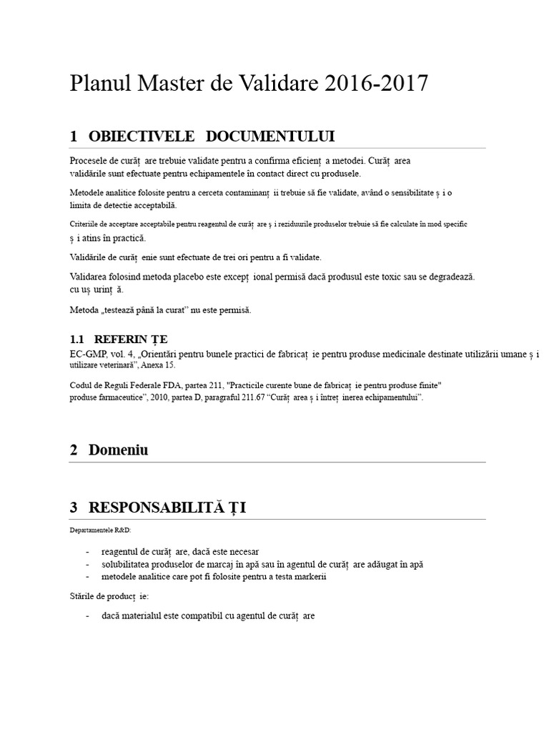 Șablon Pentru Planul de Validare Master | PDF