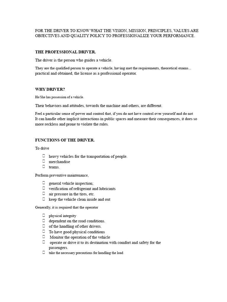Summary - Professional Culture of The Driver | PDF | Safety | Value ...