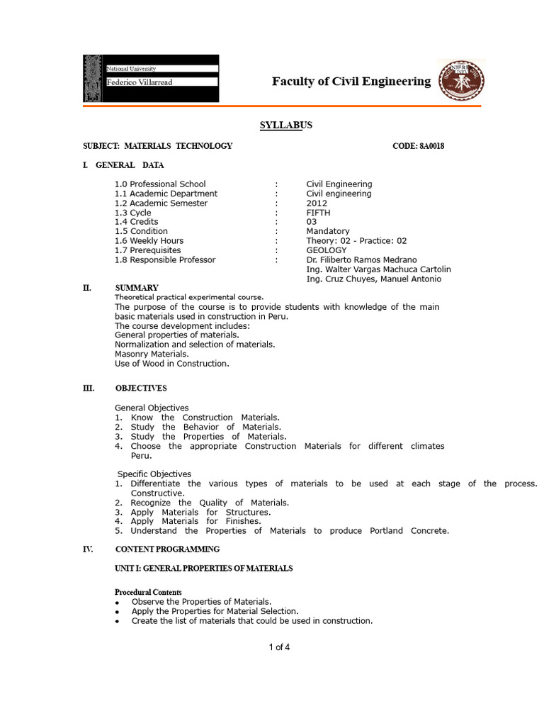 Civil Engineering Materials Technology Syllabus | PDF | Mortar (Masonry ...