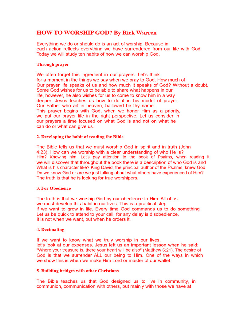 How To Worship God by Rick Warren | PDF | Prayer | Lord's Prayer