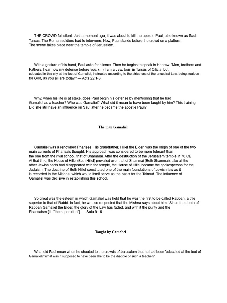 Paul and Gamaliel | PDF | Pharisees | Paul The Apostle
