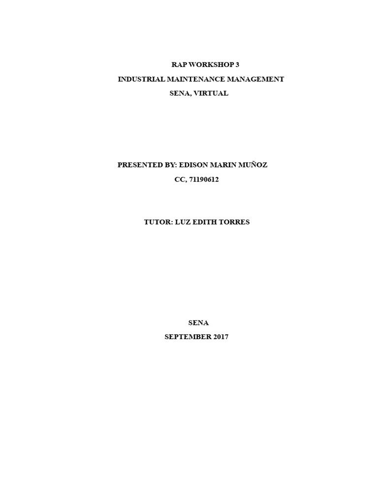 Industrial Maintenance Management Workshop | PDF