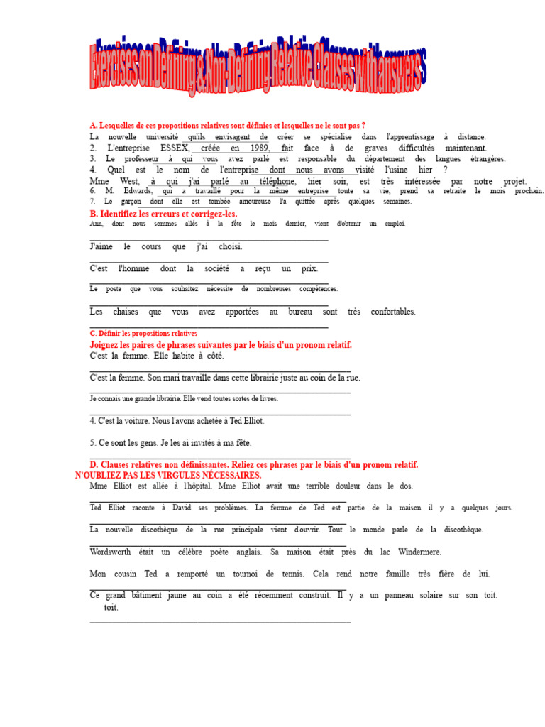 Propositions relatives et corrections grammaticales | PDF