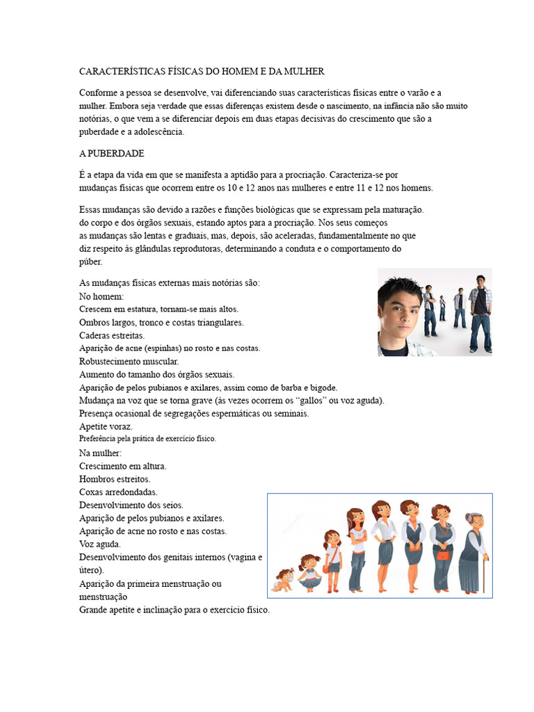 Características Físicas Do Homem e Da Mulher | PDF | Puberdade | Homem