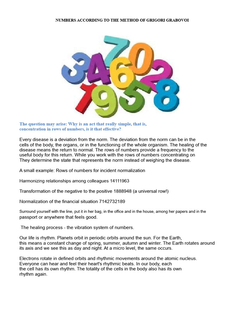 Numbers According To The Method of Grigori Grabovoi | PDF | Rhythm | Wound