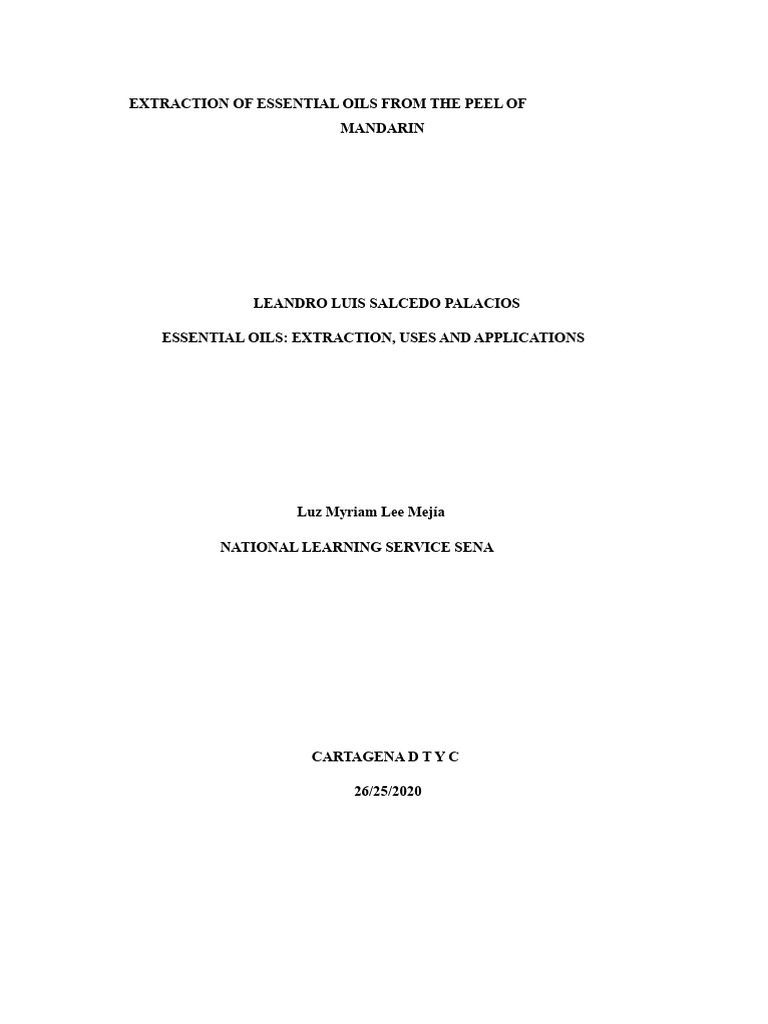 Mandarin Peel Essential Oil Extraction | PDF | Essential Oil | Perfume