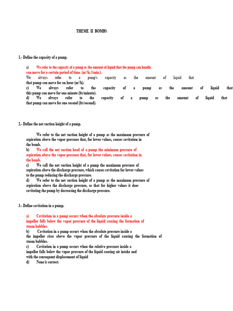 Test Questions Topic II Pumps | PDF | Pump | Gear