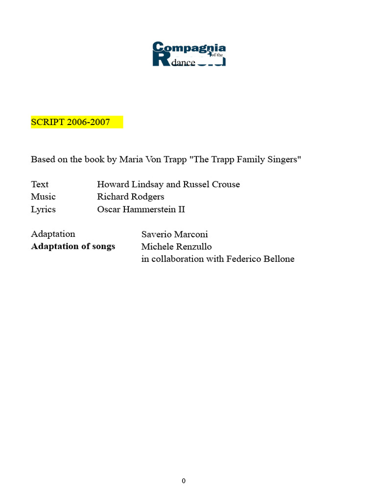 The Sound of Music Script 2006-2007 | PDF