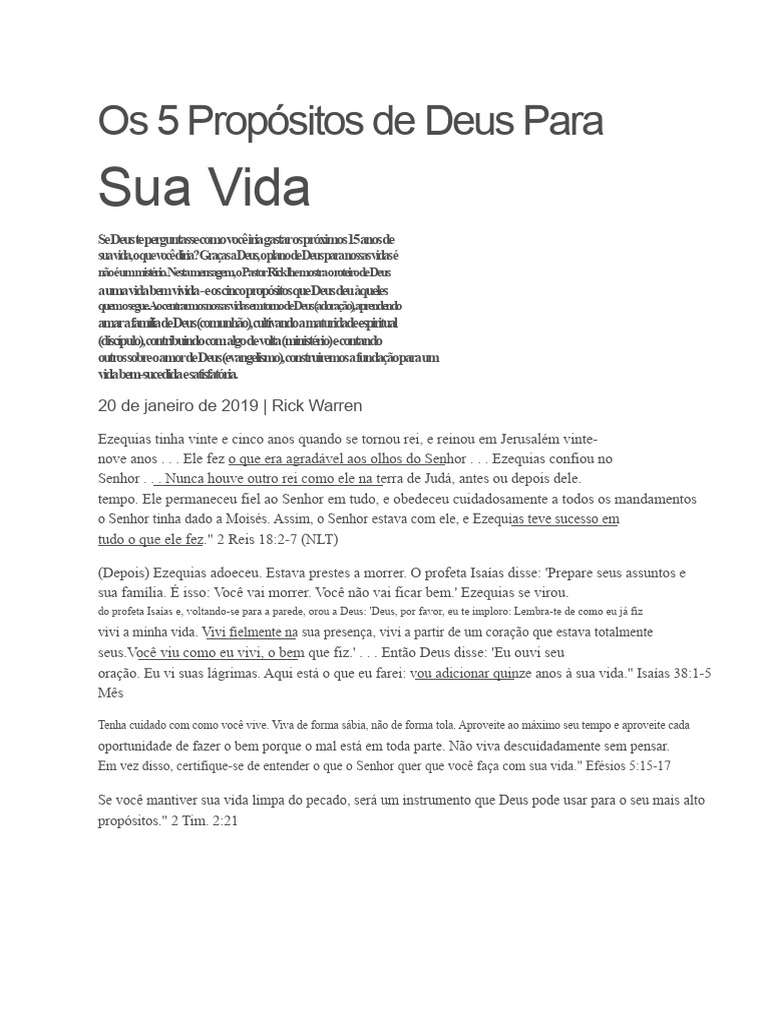 5 Propósitos de Deus para Sua Vida | PDF | Deus | Eucaristia