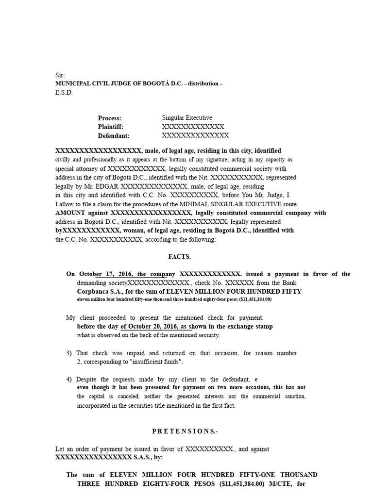Single Executive Demand Model - Check | PDF | Complaint | Plaintiff