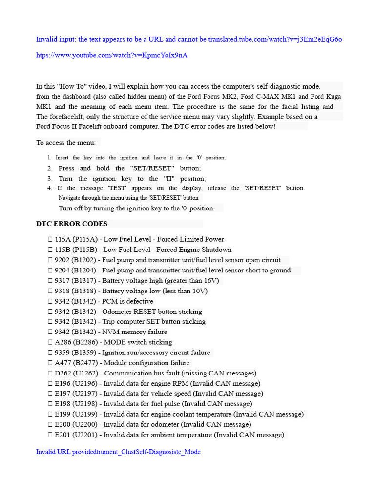 Error Codes - Ford Focus | PDF | Electrical Engineering | Electronics