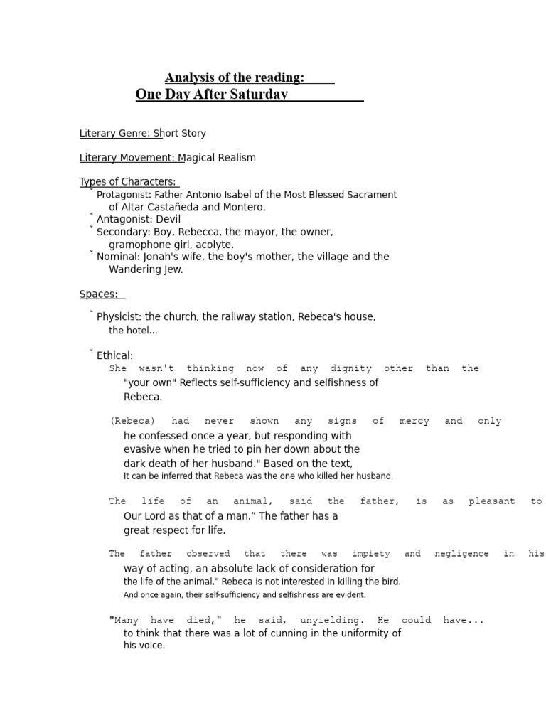 One Day After Saturday Analysis | PDF
