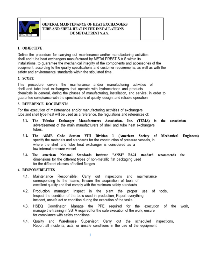 Heat Exchanger Maintenance Procedures | PDF | Pipe (Fluid Conveyance ...