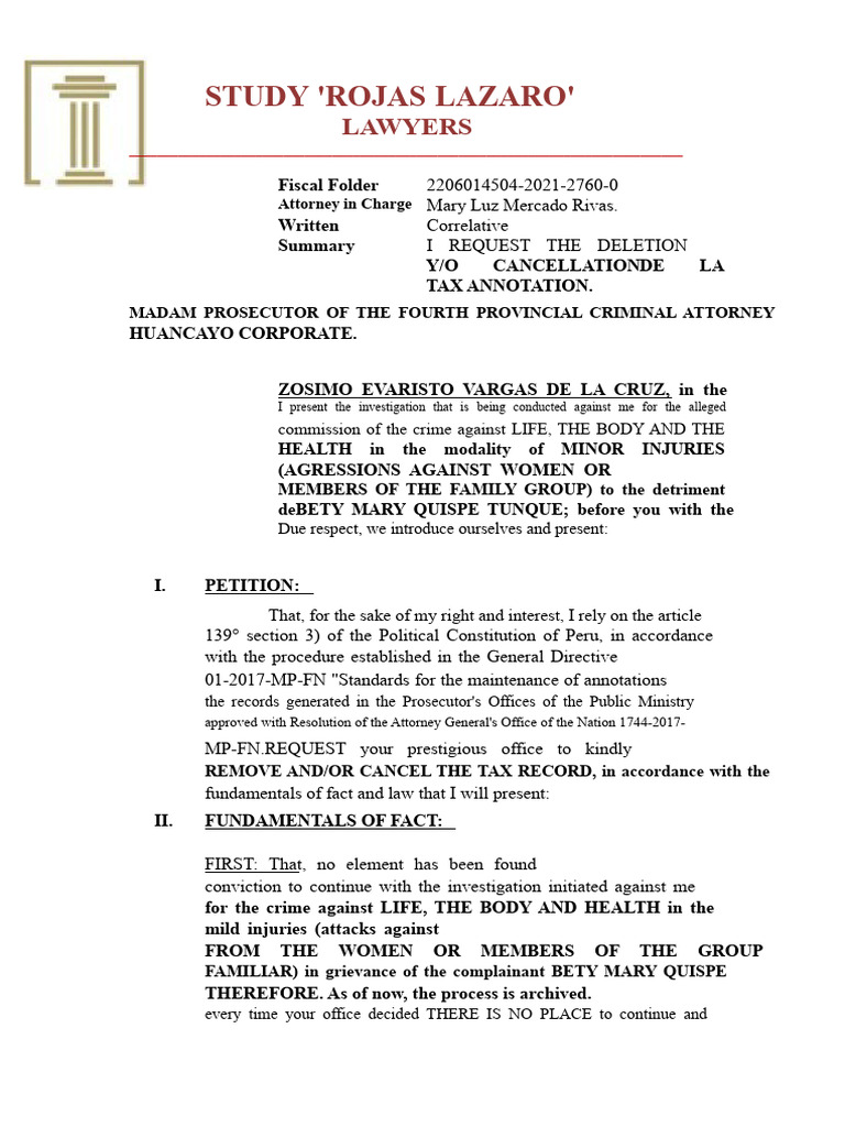 I Request The Elimination or Annulment of The Tax Annotation - Zosimo ...