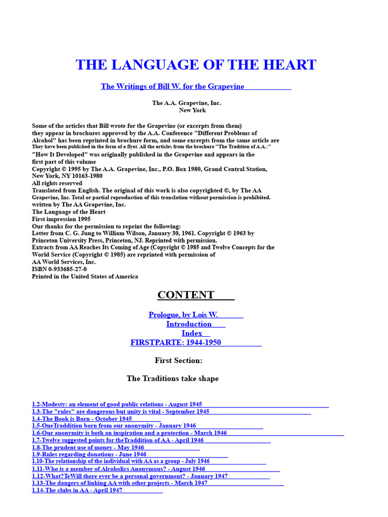 Language of the Heart: AA Writings | PDF | Alcoholics Anonymous | Bill W.