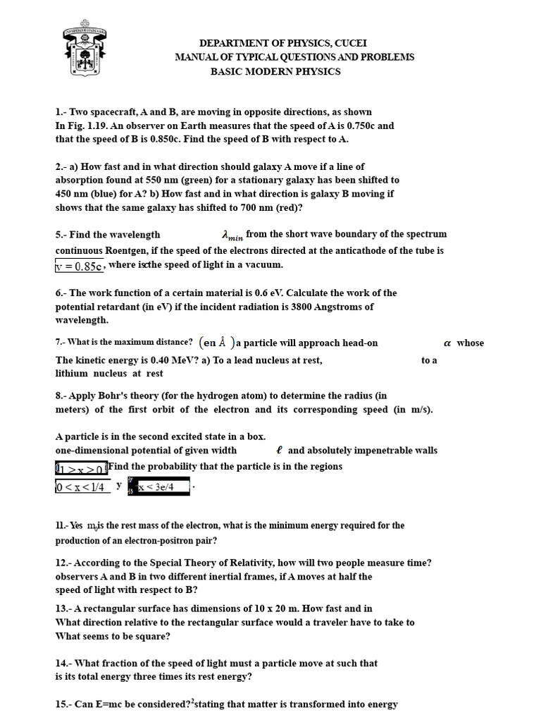Basic Modern Physics Problem Manual | PDF | Atoms | Electron