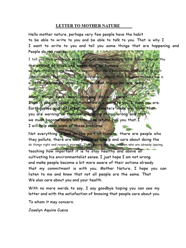 Letter to Mother Nature: A Plea for Awareness | PDF