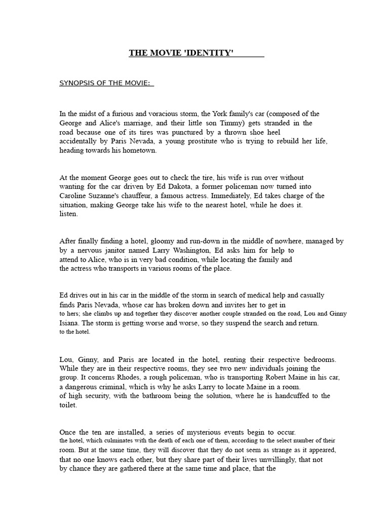 Identity Movie Analysis and Themes | PDF | Dissociation (Psychology ...