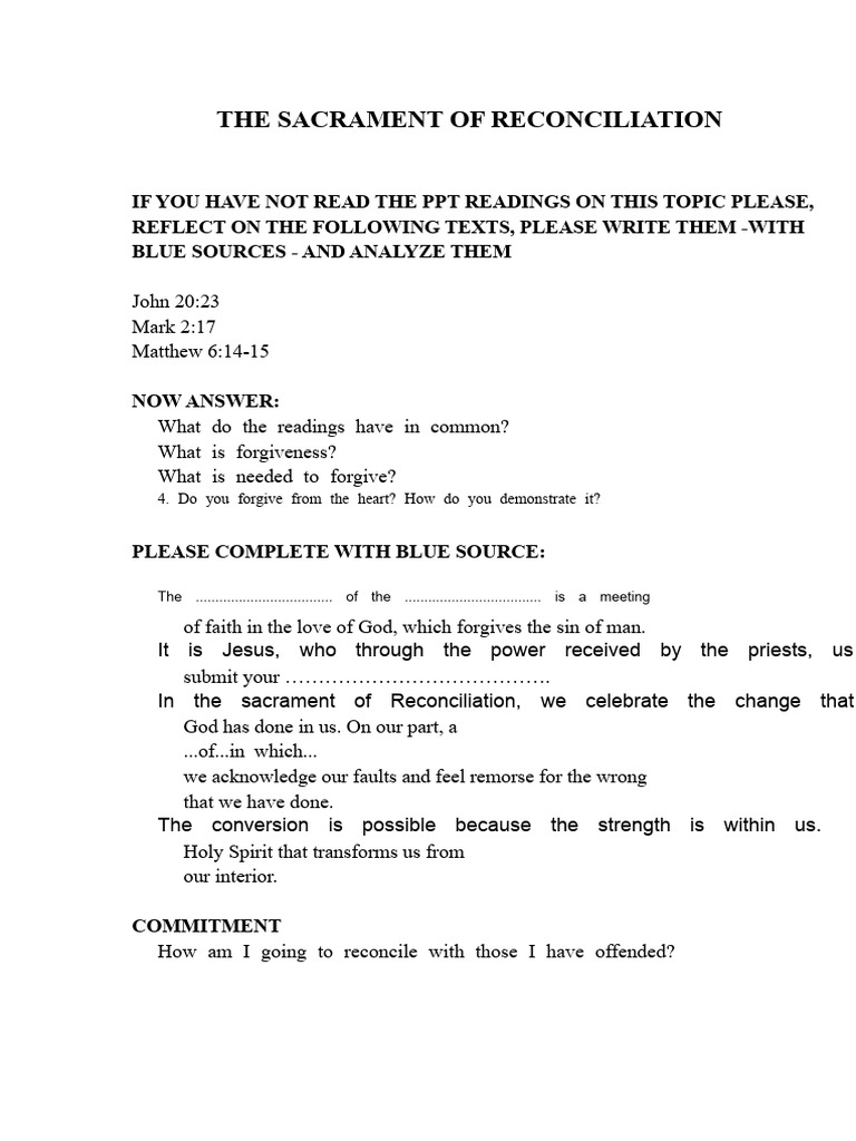 The Sacrament of Reconciliation - Questions | PDF